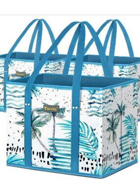 3-Pack Reusable Grocery Bags – Foldable, Durable Tote Bag (Island Breeze)